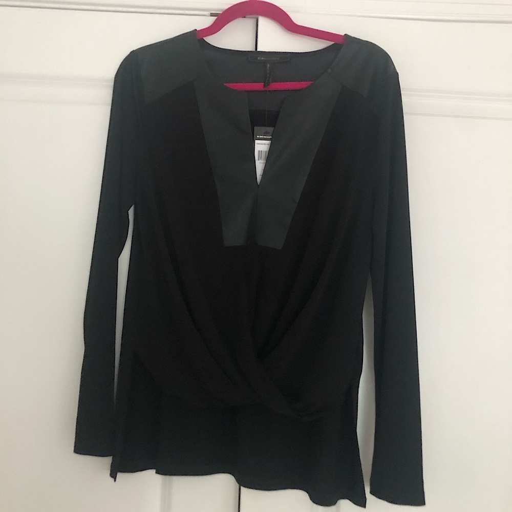 BCBG Leather Detail Top With Draping Detail Size M